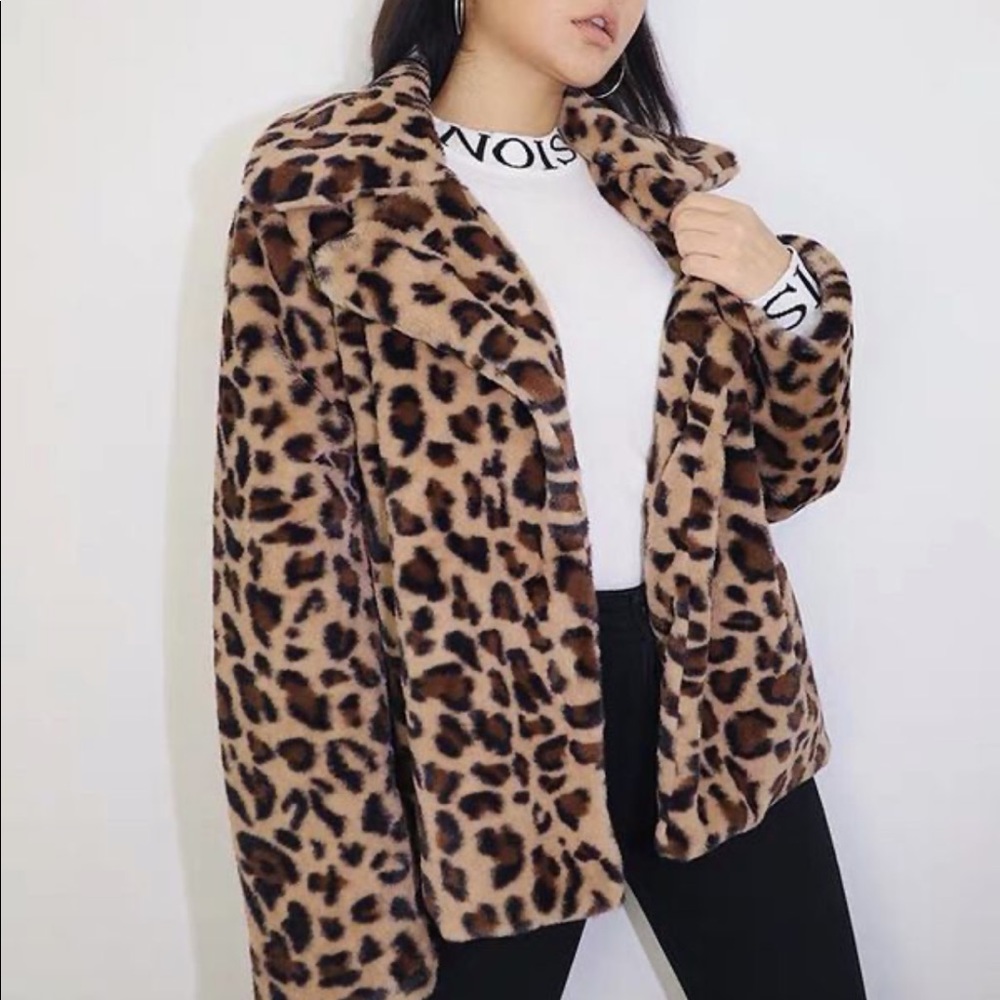 Leopard print fur coat